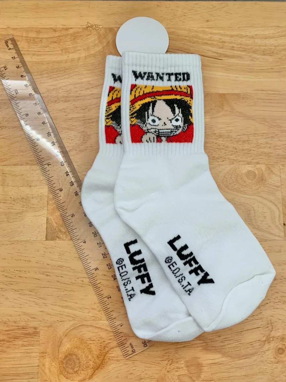 One Piece Monkey D Luffy Wanted White Red Blue Black Anime Crew Socks One Size